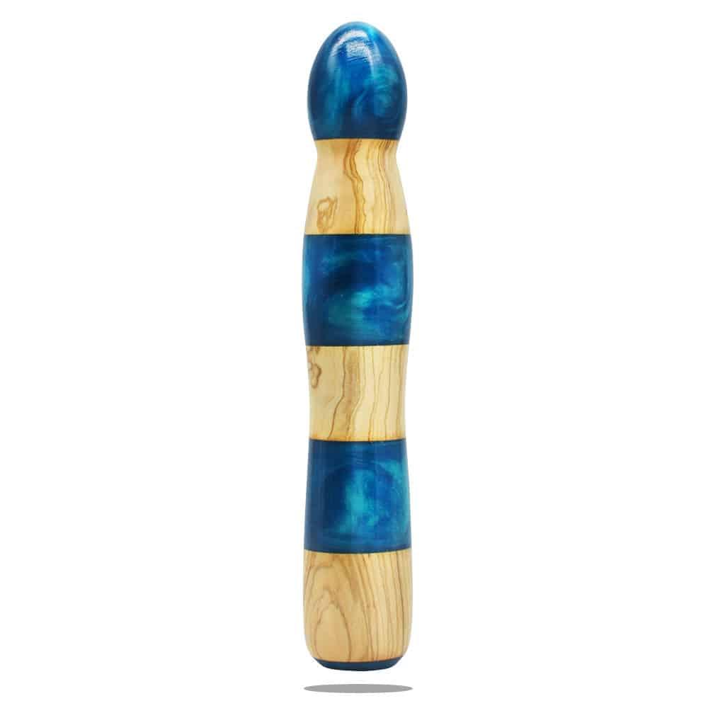 Gendoras Eleganza Pro Olivenholz-Epoxid-Dildo in Blau – sinnlicher Olivenholz-Dildo Handgefertigt in Österreich
